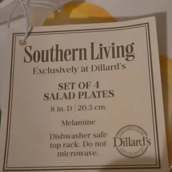 SOUTHERN LIVING MELAMINE 8 SALAD/DESSERT PLATES 2 TRAYS 6 DIPPING BOWLS LEMON